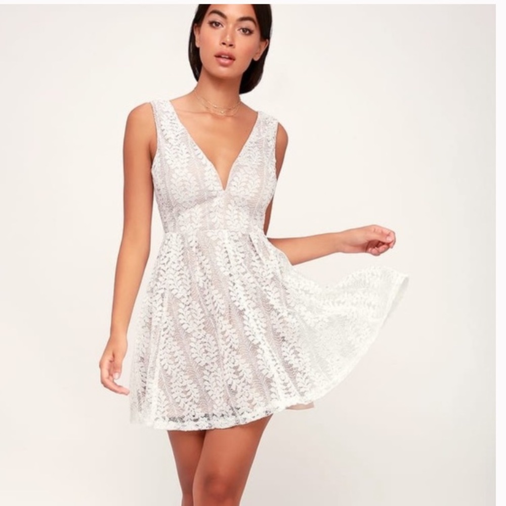 NWT Lulu's All of My Heart White Lace Skater‎ Dress